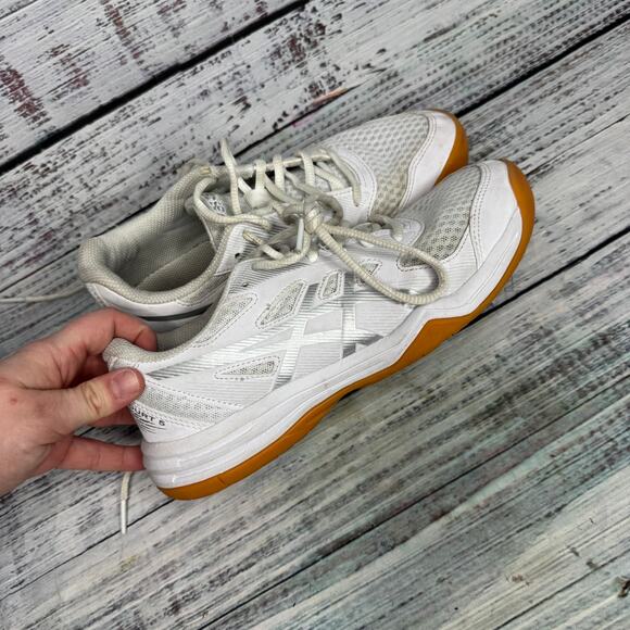 Asics Upcourt 5 Volleyball Shoes White Silver Gum Sole 7 - Picture 6 of 6